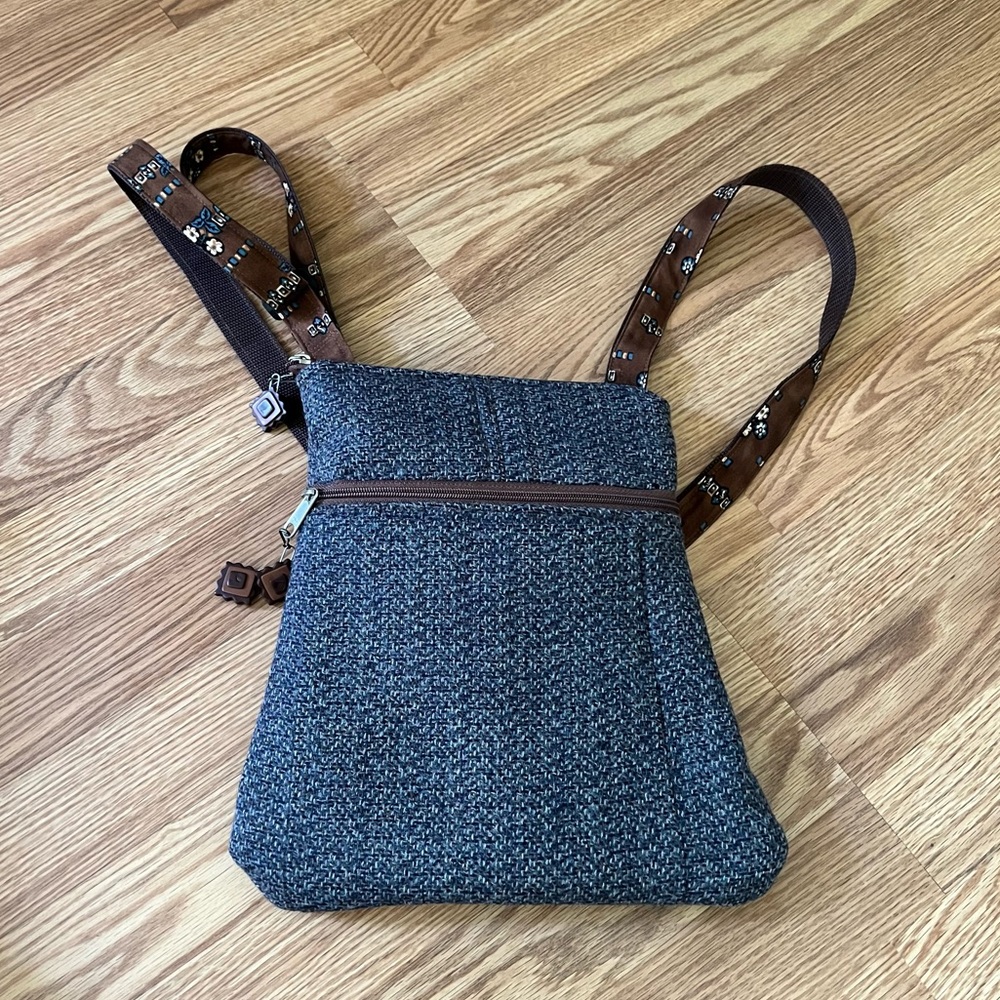 Old Bagzz Upcycled Unisex Blue Tweed Backpack Crossbody Shoulder Bag‎